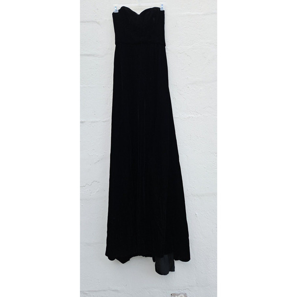 VTG 80s Victor Costa Gown Small 8 Black Velvet Strapless Sweetheart Maxi Dress - Picture 2 of 16